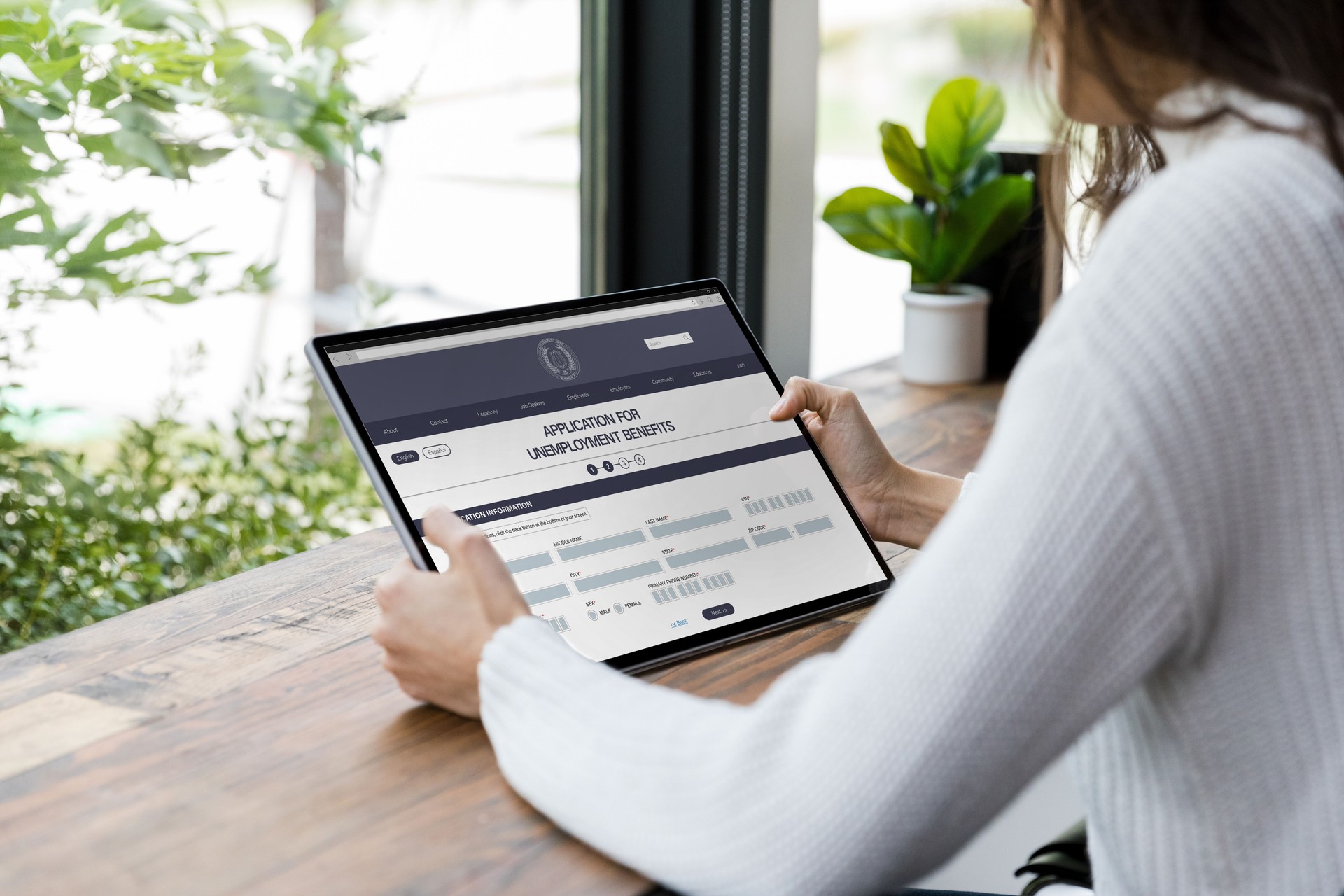 Woman applying for unemployment benefits
